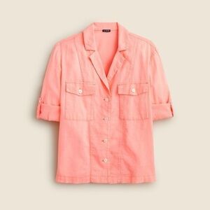 NWT J. Crew‎ top madewell jcrew Pink Linen Cotton Camp Shirt Sz 4 V Button